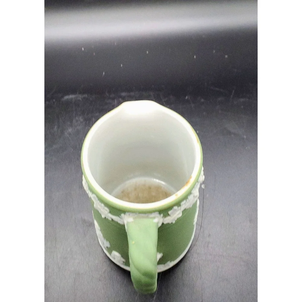 Antique Wedgwood Jasperware Green Pitcher w Handle England 1936 4.5